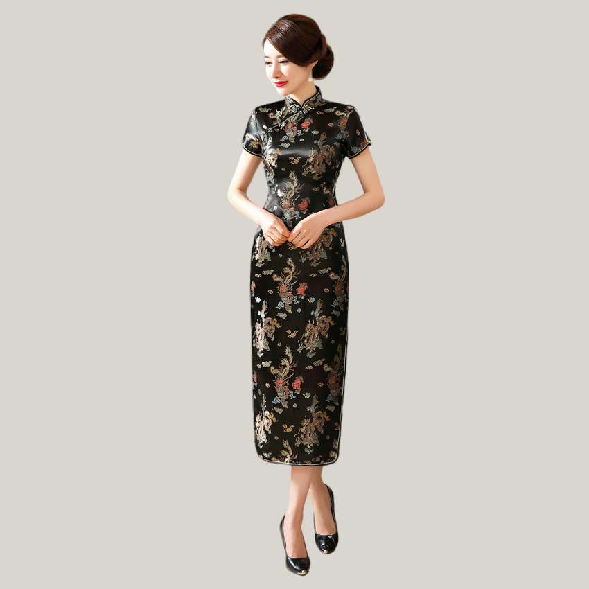 Stand Collar Vintage Short Sleeve Long cheongsam with Classic pattern