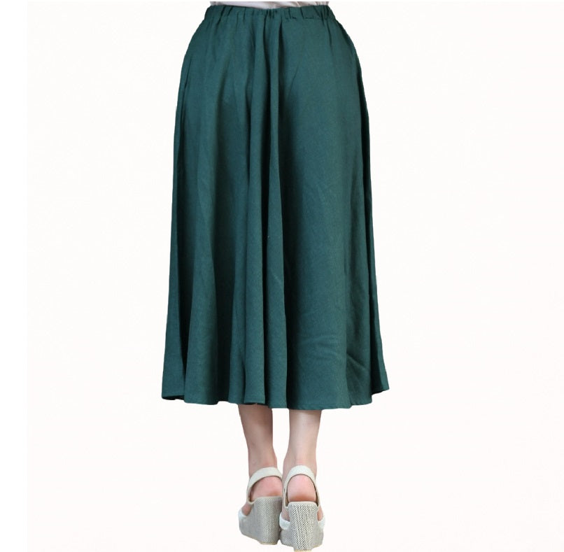 Women’s Cotton Linen Long Skirt – Elegant Vintage Style Pleated Skirt