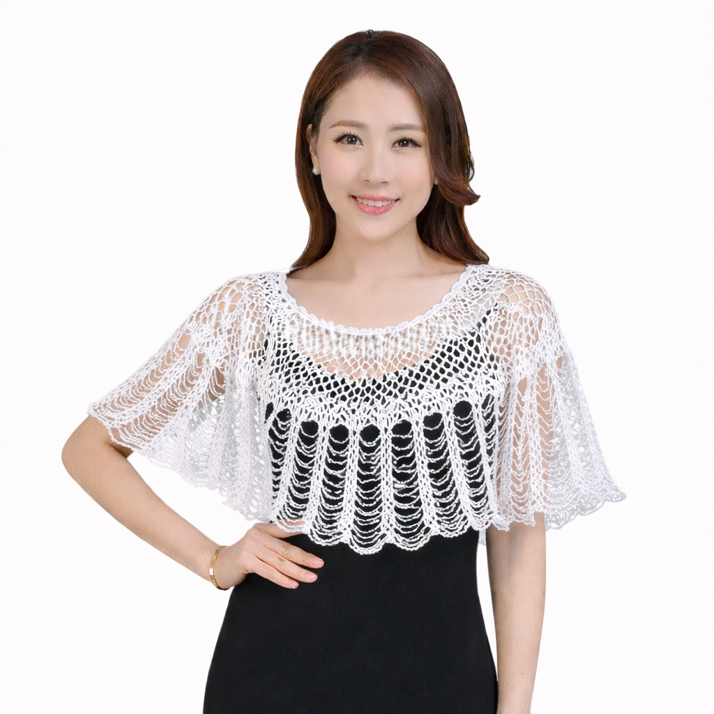 Handcrafted Beaded & Rhinestone Shawl – Sparkling Ice Silk Crochet Capelet (Elegant & Lightweight)