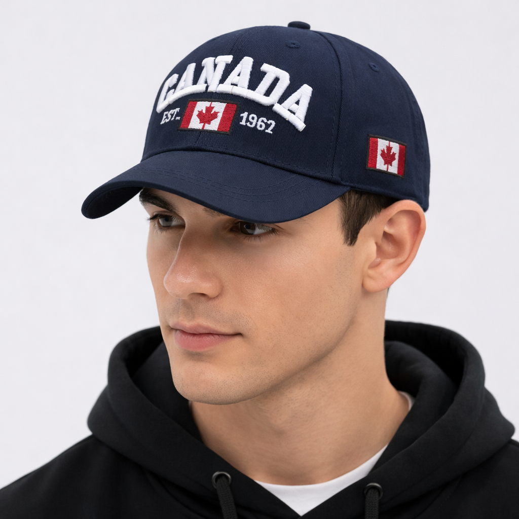 Canada embroidered baseball cap navy blue adjustable souvenir hat maple leaf logo