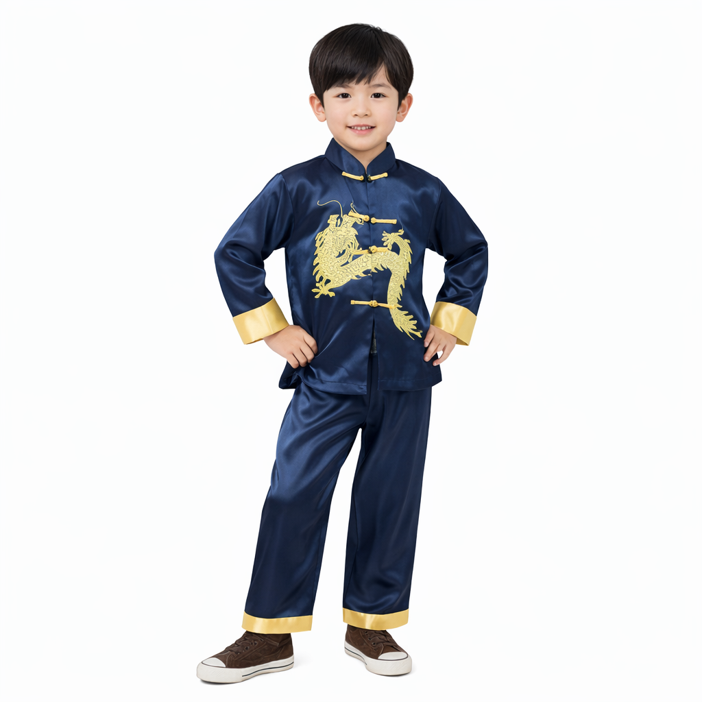 Boys Chinese Dragon Tang Suit Set – Satin, Embroidered, Lined