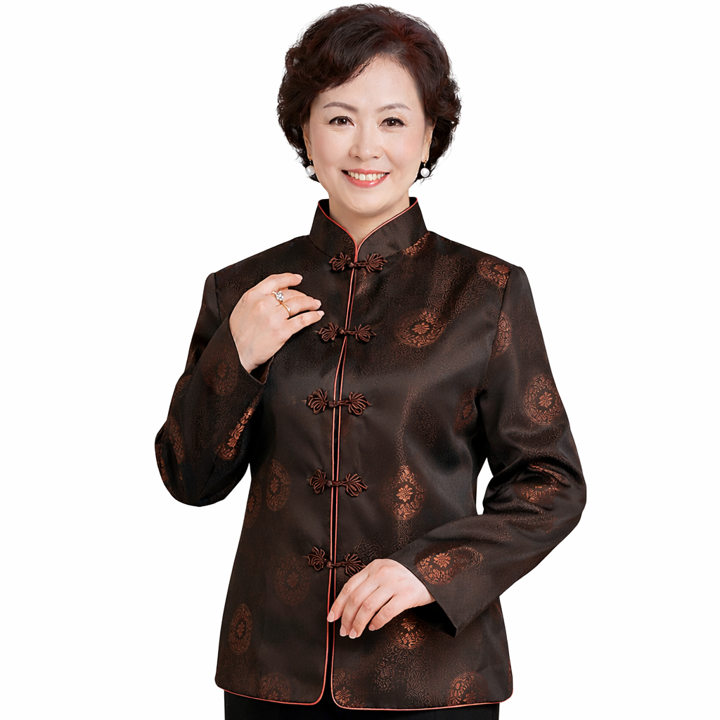 coffee brown Chinese Tang jacket women elegant traditional Chinese style coat