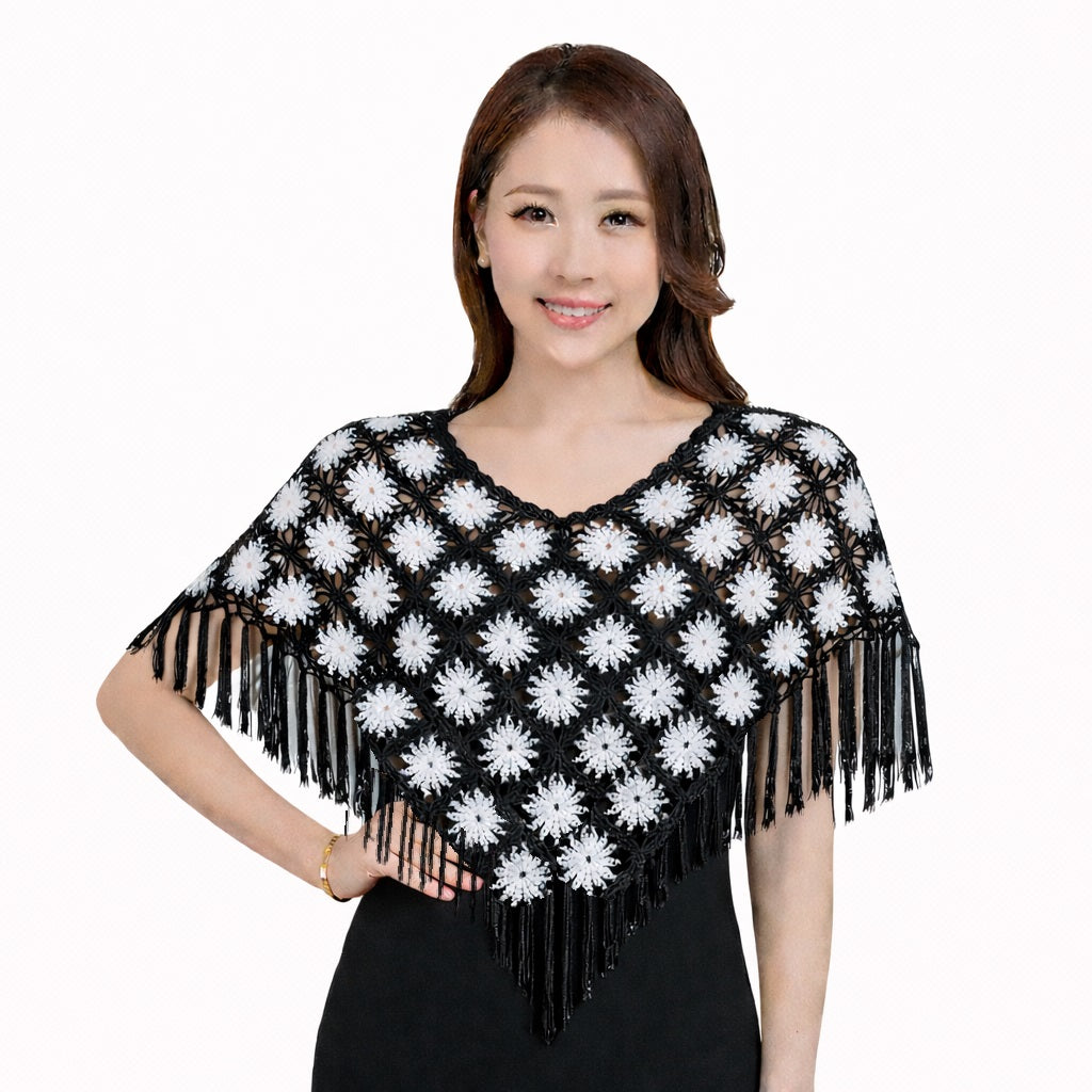 Handcrafted Beaded Floral Shawl – Elegant Ice Silk Crochet Capelet (Lightweight & Breathable)