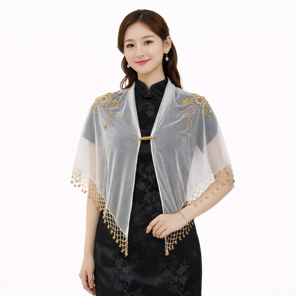 Handcrafted Beaded Lace Shawl – Elegant Vintage Style (Limited Stock)