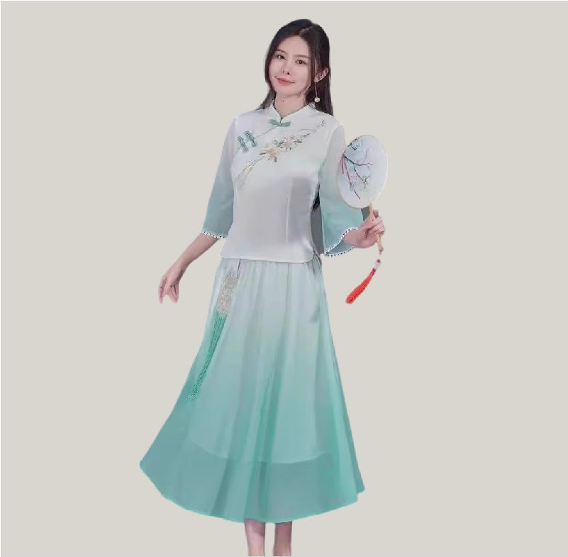 Elegant Gradient Hanfu Dress Set for Women(Runs small)