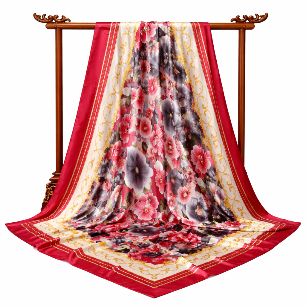 Floral Square Satin Scarf – Lightweight Travel Gift & Summer Fashion Wrap