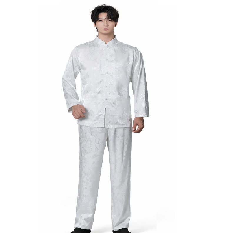 Men’s Dragon Jacquard Silk-Like Tang Suit Set – Lightweight Tai Chi & Kung Fu Outfit