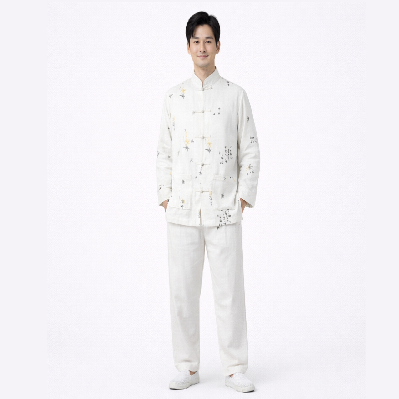 Men’s Linen-Blend Chinese Style Tang Suit Set – Breathable Martial Arts & Casual Wear