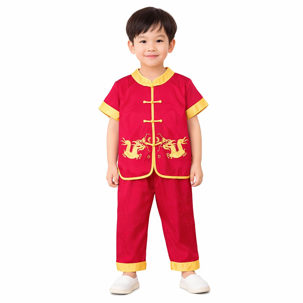 Boys Traditional Chinese Outfit Set – Dragon Brocade Tang Suit for Kids (Top & Pants)