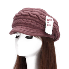 Load image into Gallery viewer, Women's winter solid visor chunky cable knit caps warm ear protection fleece lined hat