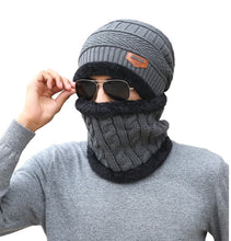 Load image into Gallery viewer, Unisex 2PCS Winter solid Beanie Hat + Scarf Set Warm Fleece Lined Knit Ski Cap