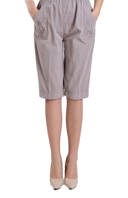 Women‘s Summer Casual Comfy Drawstring Beach Capri Pants with Pockets