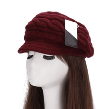 Load image into Gallery viewer, Women's winter solid visor chunky cable knit caps warm ear protection fleece lined hat