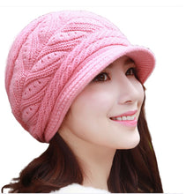 Load image into Gallery viewer, Women's solid visor chunky knit Warm fleece lined Hats rabbit fur Snow Ski Caps
