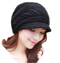Load image into Gallery viewer, Women's solid visor chunky knit Warm fleece lined Hats rabbit fur Snow Ski Caps