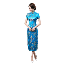 Load image into Gallery viewer, Stand Collar Vintage Short Sleeve Long cheongsam with Classic pattern