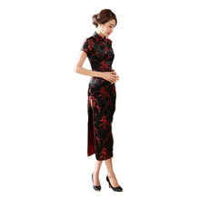 Load image into Gallery viewer, Stand Collar Vintage Short Sleeve Long cheongsam with Classic pattern