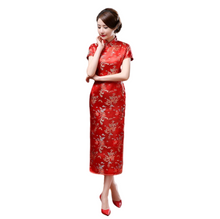 Load image into Gallery viewer, Stand Collar Vintage Short Sleeve Long cheongsam with Classic pattern