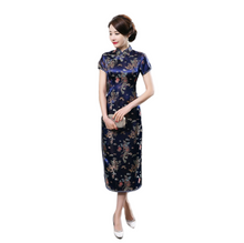 Load image into Gallery viewer, Stand Collar Vintage Short Sleeve Long cheongsam with Classic pattern