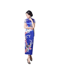 Load image into Gallery viewer, Women summer stand collar short sleeve classic peacock pattern long cheongsam chinses dress