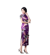 Load image into Gallery viewer, Women summer stand collar short sleeve classic peacock pattern long cheongsam chinses dress