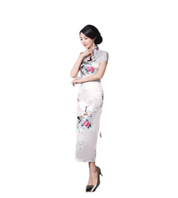 Load image into Gallery viewer, Women summer stand collar short sleeve classic peacock pattern long cheongsam chinses dress