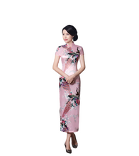 Load image into Gallery viewer, Women summer stand collar short sleeve classic peacock pattern long cheongsam chinses dress