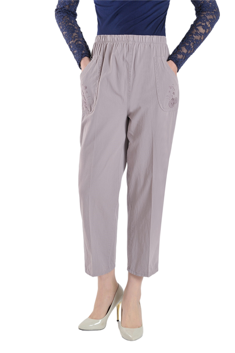 Women's summer solid colors Summer bootleg 100% cotton pants with pockets