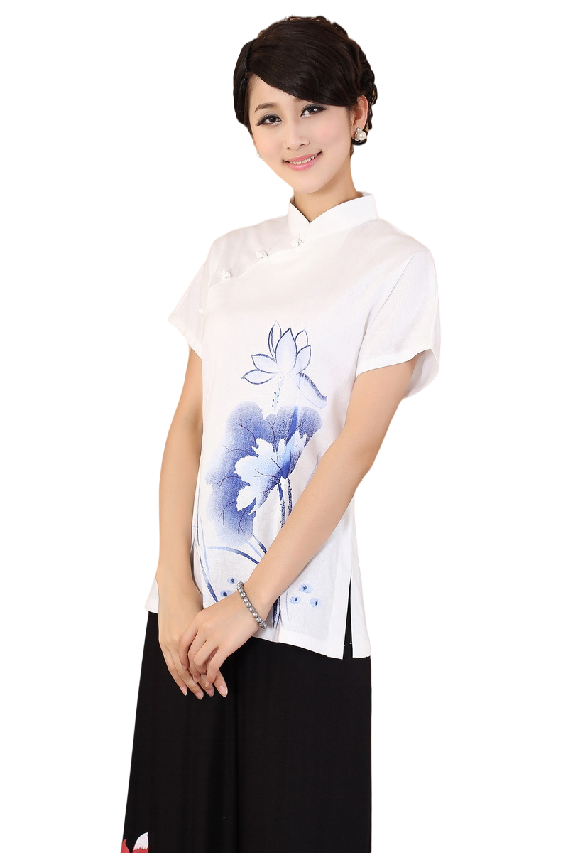 Women's stand collar short sleeves blouses Chinese traditional tops