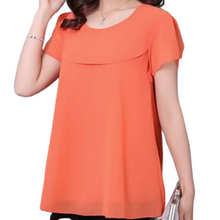 Load image into Gallery viewer, Women's crewneck short Sleeve solid colors Chiffon Blouses Casual tops .