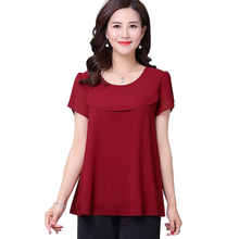 Load image into Gallery viewer, Women's crewneck short Sleeve solid colors Chiffon Blouses Casual tops .