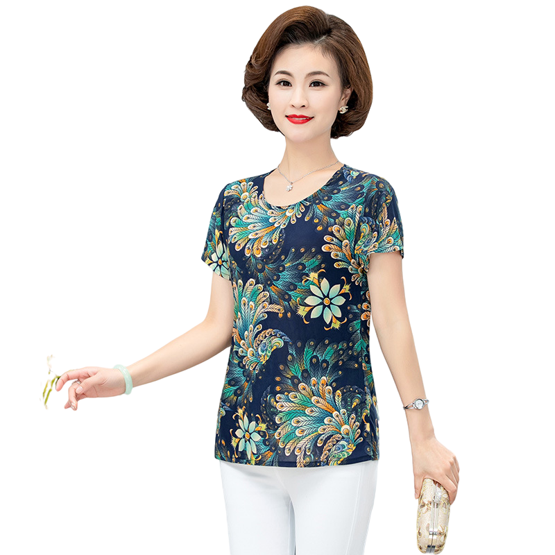 Women's Slim Fit Short Sleeve Tunic Tops summer floral print Casual Blouse