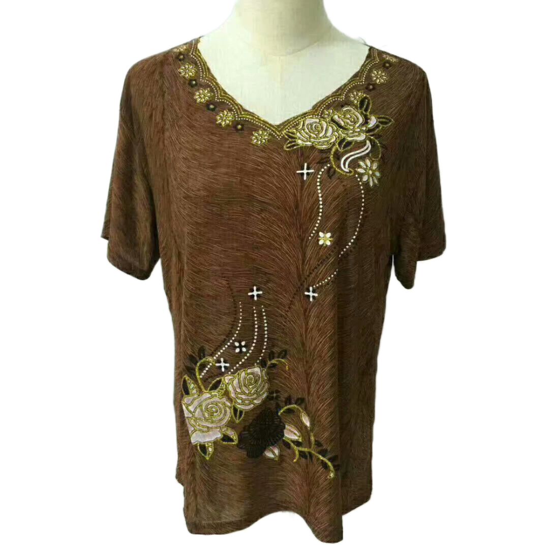 Women's Casual Short Sleeve Tops Loose Fit Comfort Summer T-Shirt classic pattern Blouse