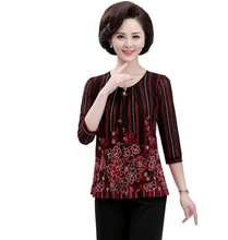 Load image into Gallery viewer, Women‘s Scoop neck three quarter slim fit tops mesh lace blouse