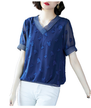 Load image into Gallery viewer, Women's Solid colors V-neck short sleeve lace edge summer blouses