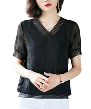 Load image into Gallery viewer, Women's Solid colors V-neck short sleeve lace edge summer blouses