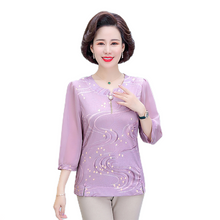 Load image into Gallery viewer, Summer chiffon round neck seven-point sleeve printed blouse