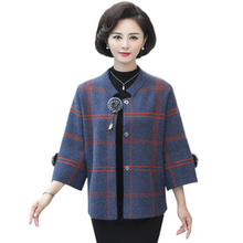 Load image into Gallery viewer, Women's elegant 3/4 sleeve crewneck open front plaid cardigan knitted loose fit casual sweater