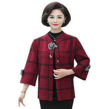 Load image into Gallery viewer, Women's elegant 3/4 sleeve crewneck open front plaid cardigan knitted loose fit casual sweater