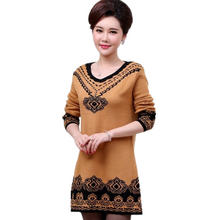 Load image into Gallery viewer, Women's Thickening V-neck fashion floral flared knitted dress long Sweater