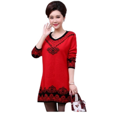 Load image into Gallery viewer, Women's Thickening V-neck fashion floral flared knitted dress long Sweater