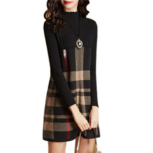 Load image into Gallery viewer, Women's British style plaid Turtleneck knitted dress long Sweaters