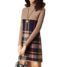 Load image into Gallery viewer, Women's British style plaid Turtleneck knitted dress long Sweaters
