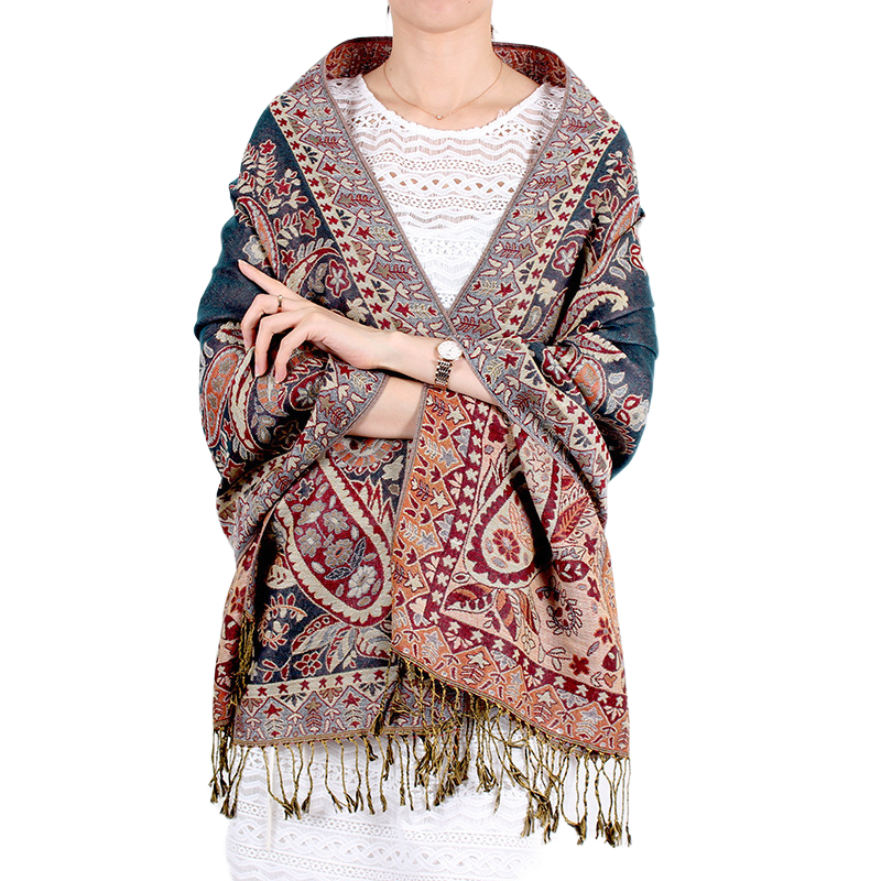 Winter warm double layer big paisley pattern scarves wraps/ shawl