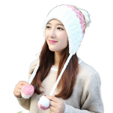 Load image into Gallery viewer, Women's warm Knit Beanie Hat & Fleece Lining Winter Cap with pompoms