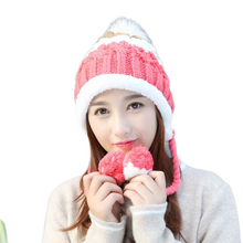 Load image into Gallery viewer, Women's warm Knit Beanie Hat & Fleece Lining Winter Cap with pompoms