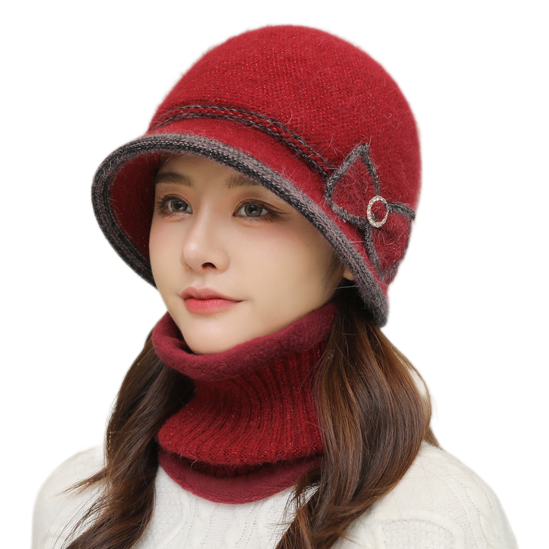 Winter knitting bucket hats fuzzy fleece warm casual fisherman's cap with Bow-Tie