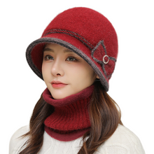 Load image into Gallery viewer, Winter knitting bucket hats fuzzy fleece warm casual fisherman's cap with Bow-Tie