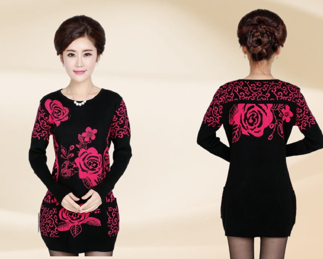 Women's long batwing sleeve crewneck long sweater knitted warm Dresses