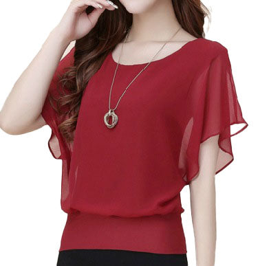 Women's crewneck Batwing Sleeve solid colors Chiffon Blouses Casual tops .